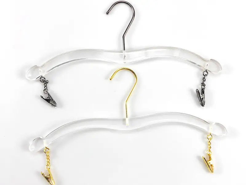 White / Clear Acrylic Hanger With Two Clips On The Bottom For Underwear 1