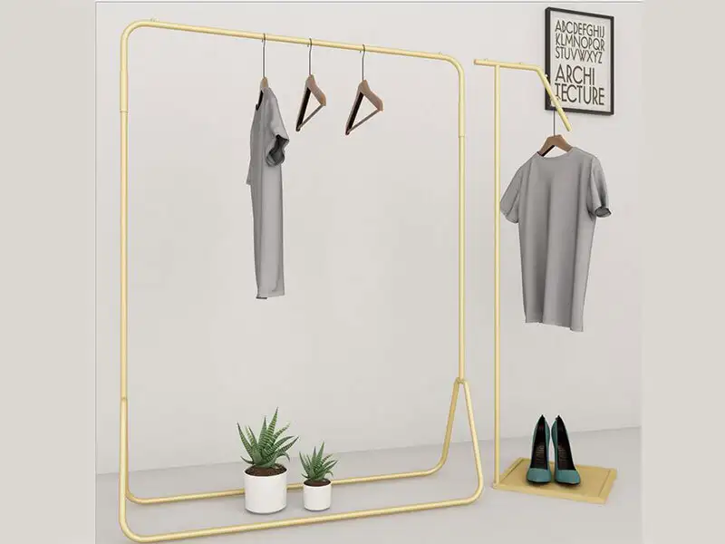 Luxury Shopping Mall Clothes Store Furniture Display Stand, Golden Display Shelf And Unique Style Metal 1