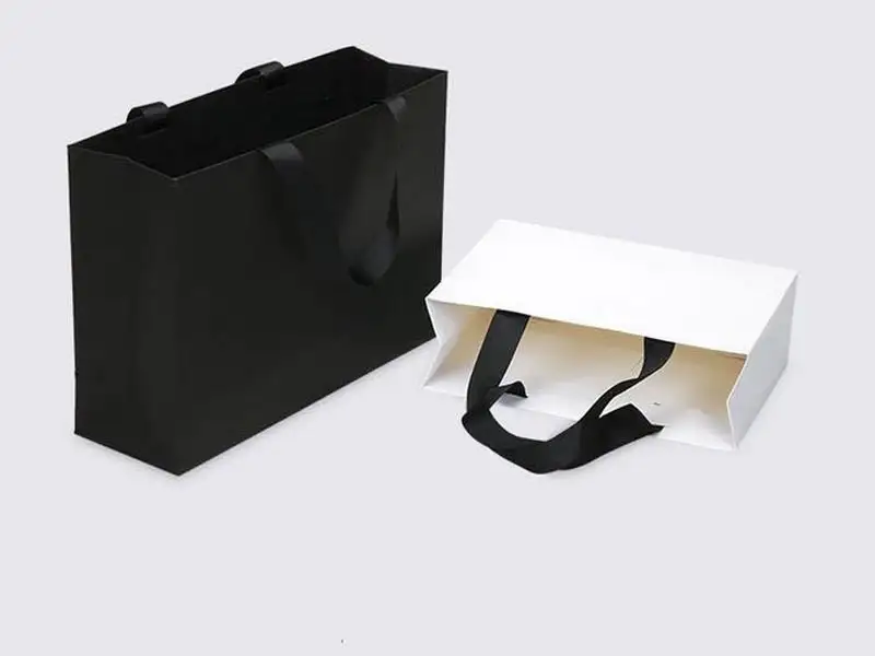 Custom Brand Name Printing Shopping Bags Craft Paper Bag With Ribbon Handles for Shoes Clothes 1