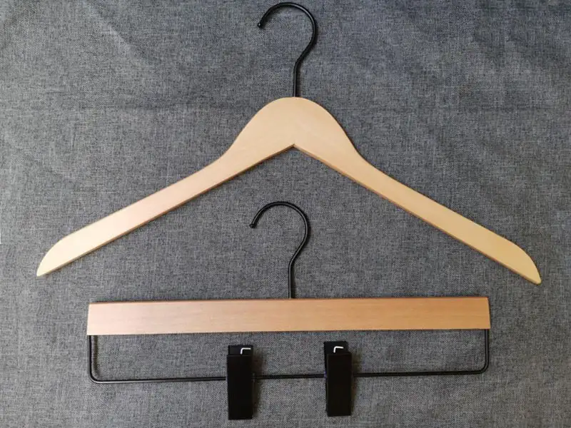 Wooden natural shirt hanger and pants hanger 1
