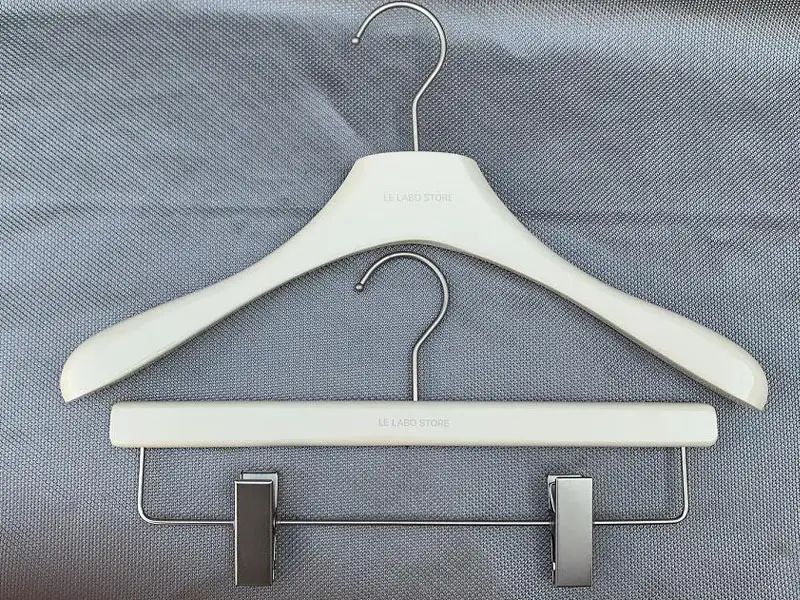 High quality wooden hanger , custom brand hanger ,beech wooden in warm white color 1