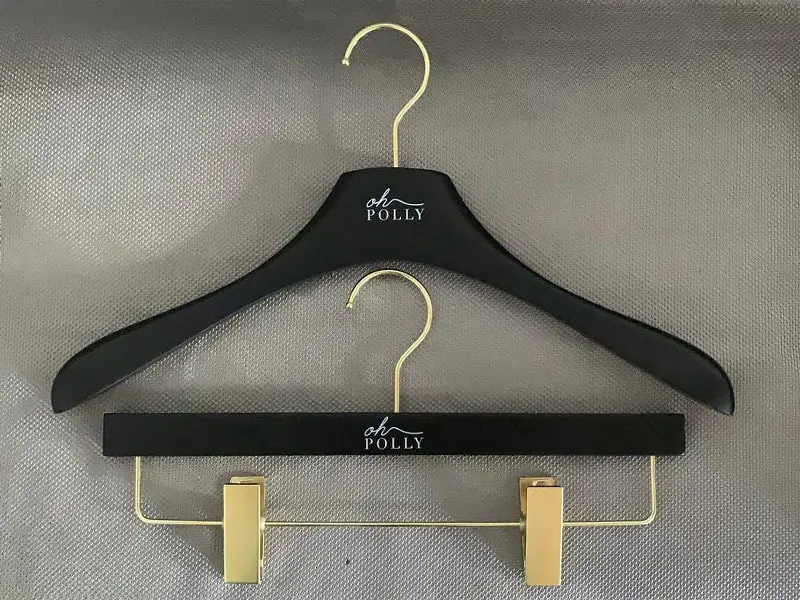 Black Wooden Hangers Wholesale Golden Metal - - LEEVANS 2