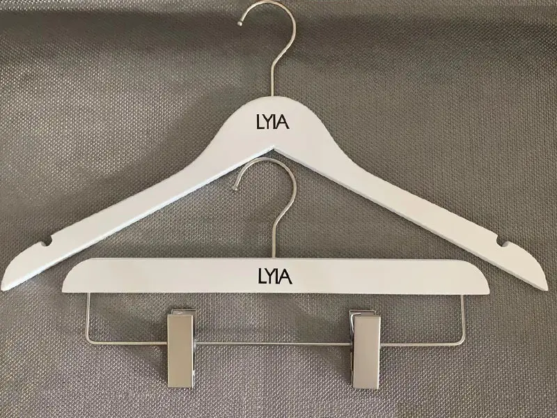 White Wooden Hangers with Clips Bottom Hanger by LEEVANS 2