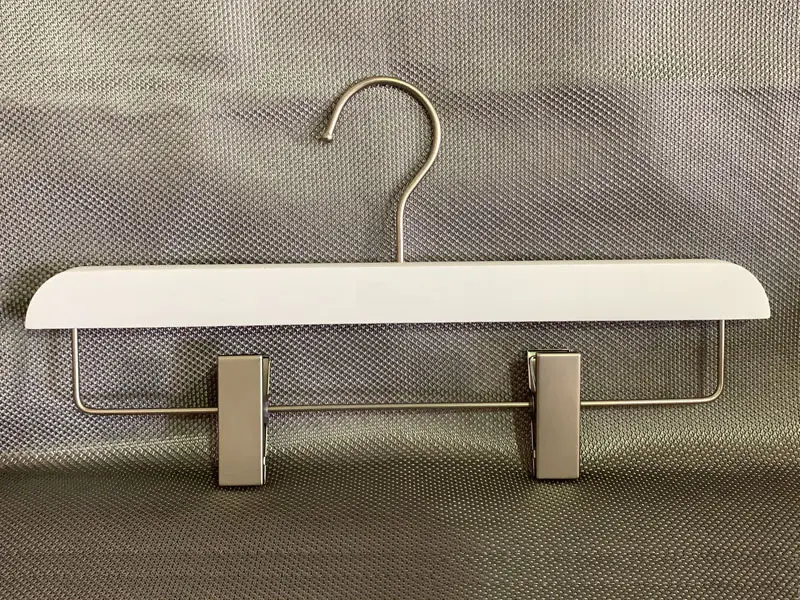 White Wooden Hangers with Clips Bottom Hanger by LEEVANS 5
