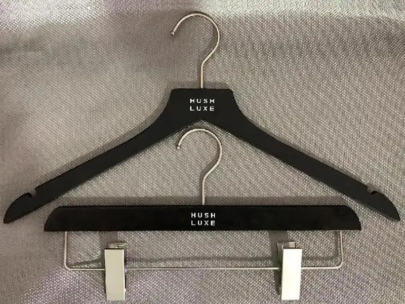 Black wooden hanger with silver metal parts , shirt hanger and pants hanger 1