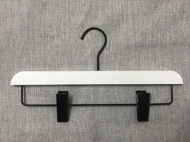 White wooden hanger with black hook ,trousers hanger and pants hanger 1