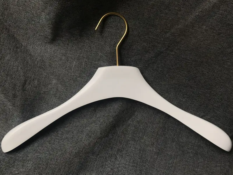 Matt White hanger with gold hook ,Brand name on top hanger in white 1