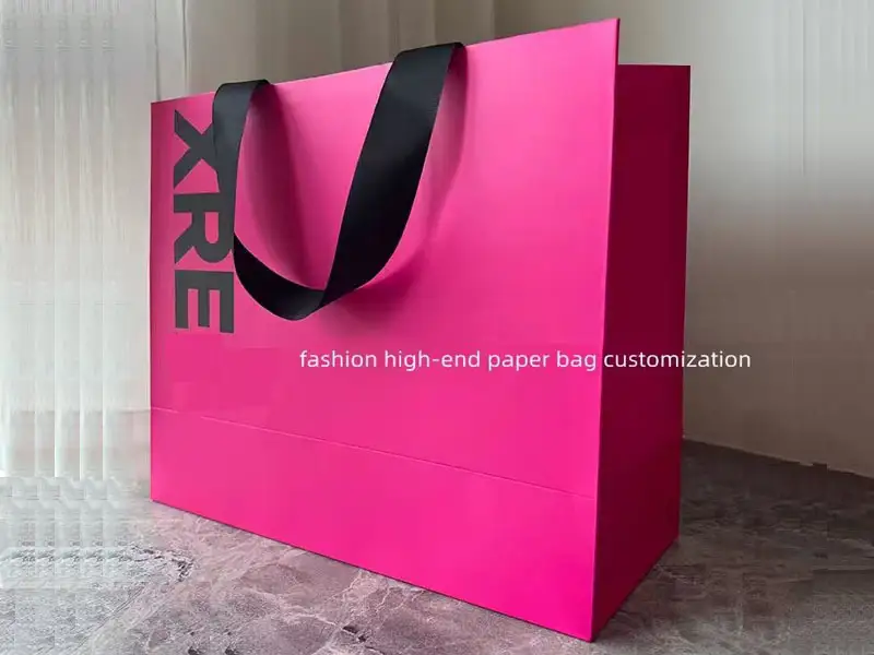 Deep pink paper bag ,custom paper bag ,shopping bag with logo 1