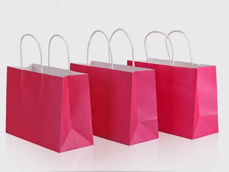 Rose pink krafe paper bag ,shopping bag for packing clothes , paper bag with custom logo 1