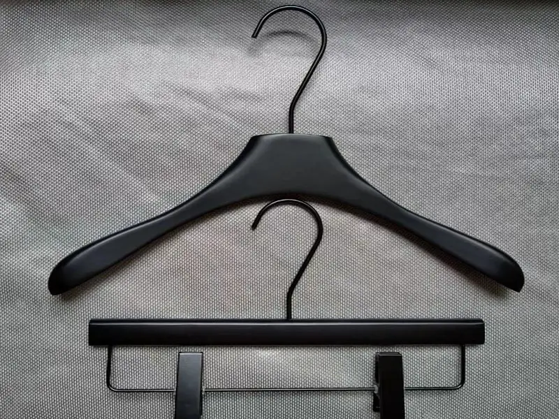 All black wooden hanger with custom logo , matt black hanger 1