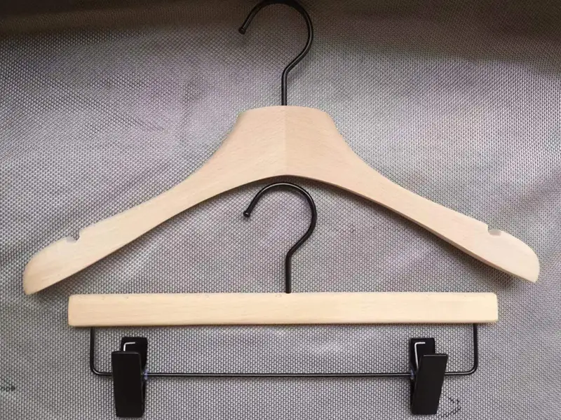 Luxury beech wooden hangers with black metal hardware 1