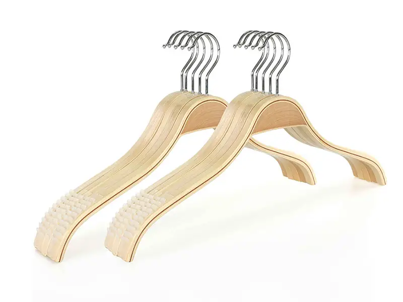Natural plywood hanger with chrome hardware for display clothes 1