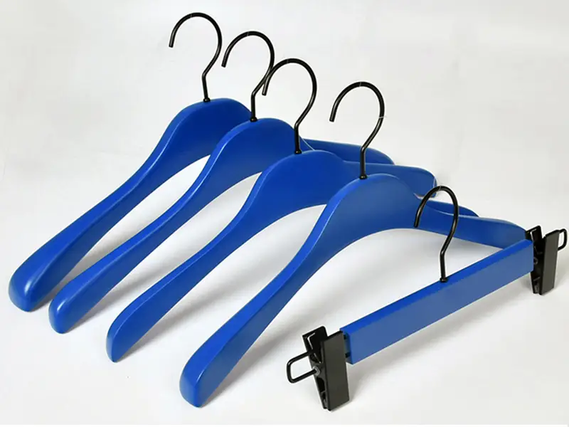 Customized navy wooden hanger with black metal hardware 1