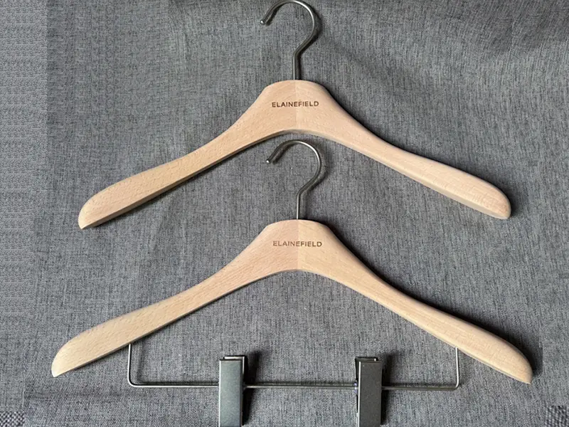 High quality luxury  beech wooden hanger with laser logo 1