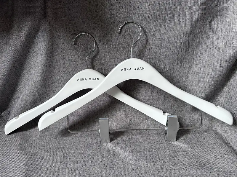 Luxury matt white wooden hanger with custom brand 1