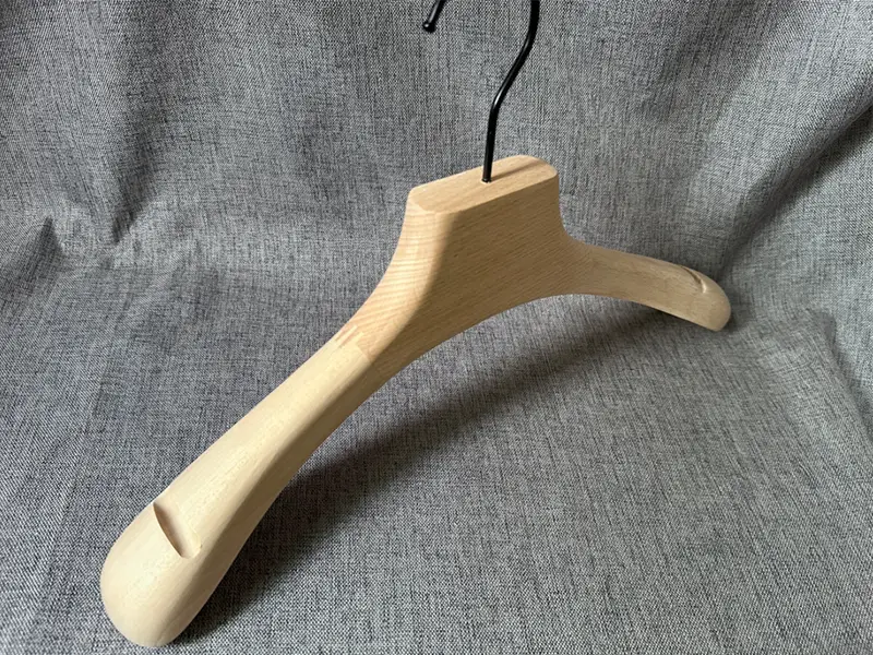 Customized luxury solid wood coat hanger with laser logo 1
