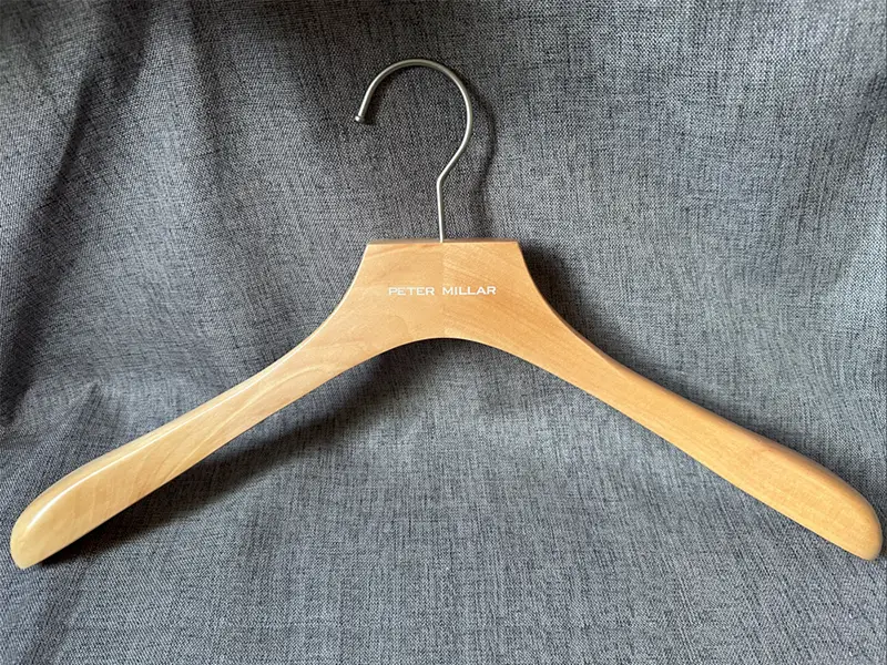 Natural wide wooden hanger with printed logo 1