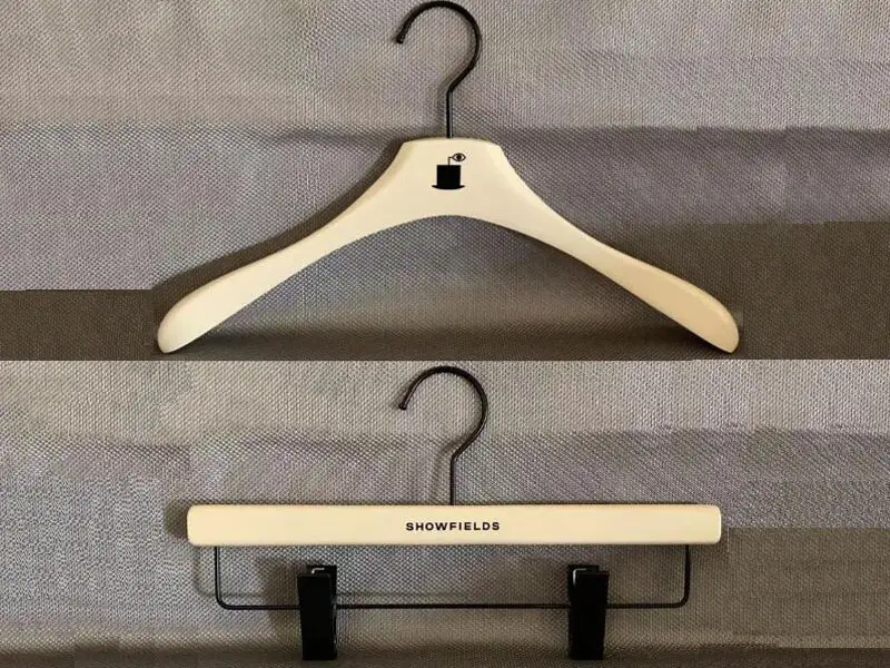 Luxury warm white wooden hanger with custom logo 1