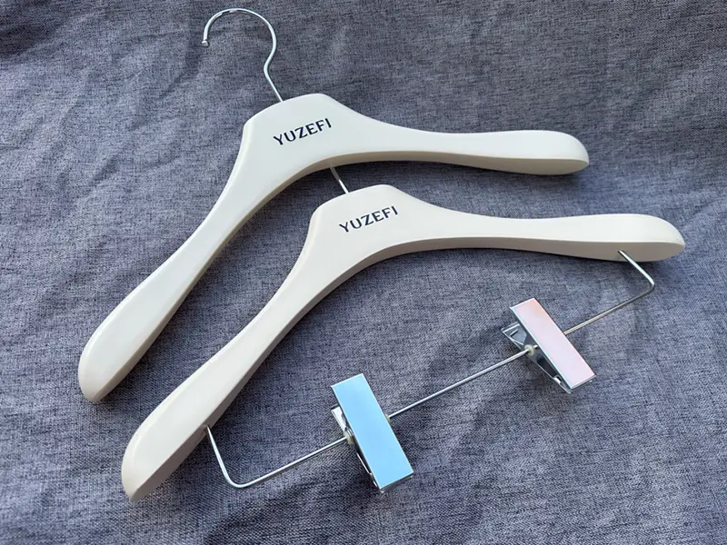 Luxury warm white wooden hanger with custom brand logo 1