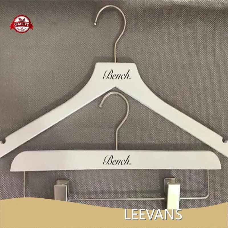 White Wooden Hangers with Clips Bottom Hanger by LEEVANS 1