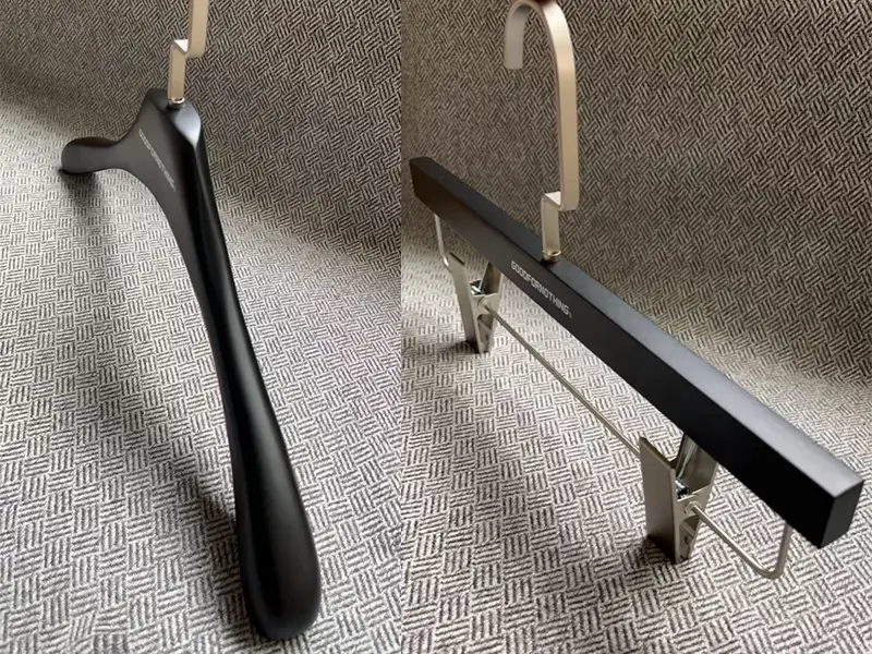 Matt black coat hanger with custom brand logo 1