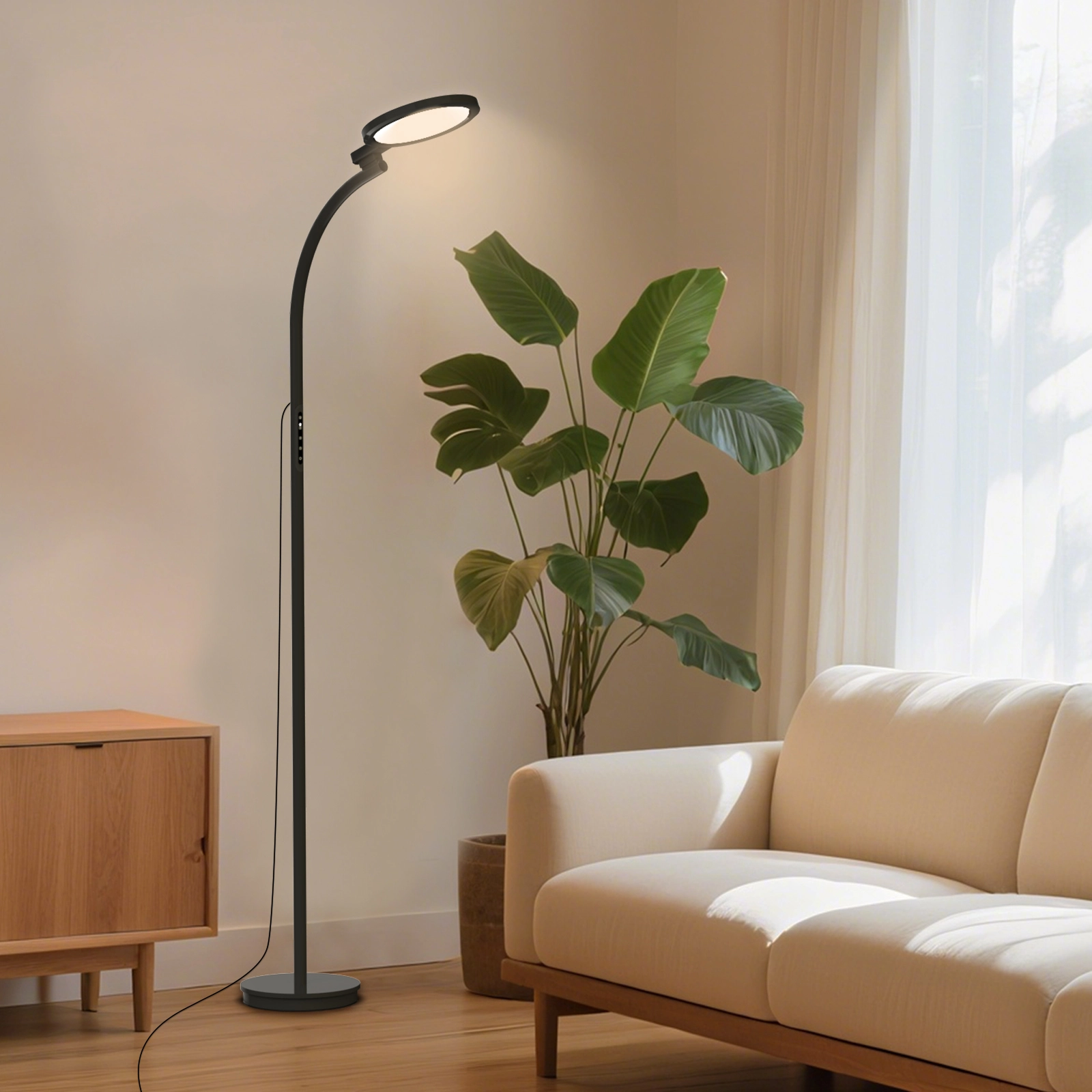 Lámpara LED moderna de espectro completo con control remoto, brillo ajustable & cuello de cisne flexible (negro) 1
