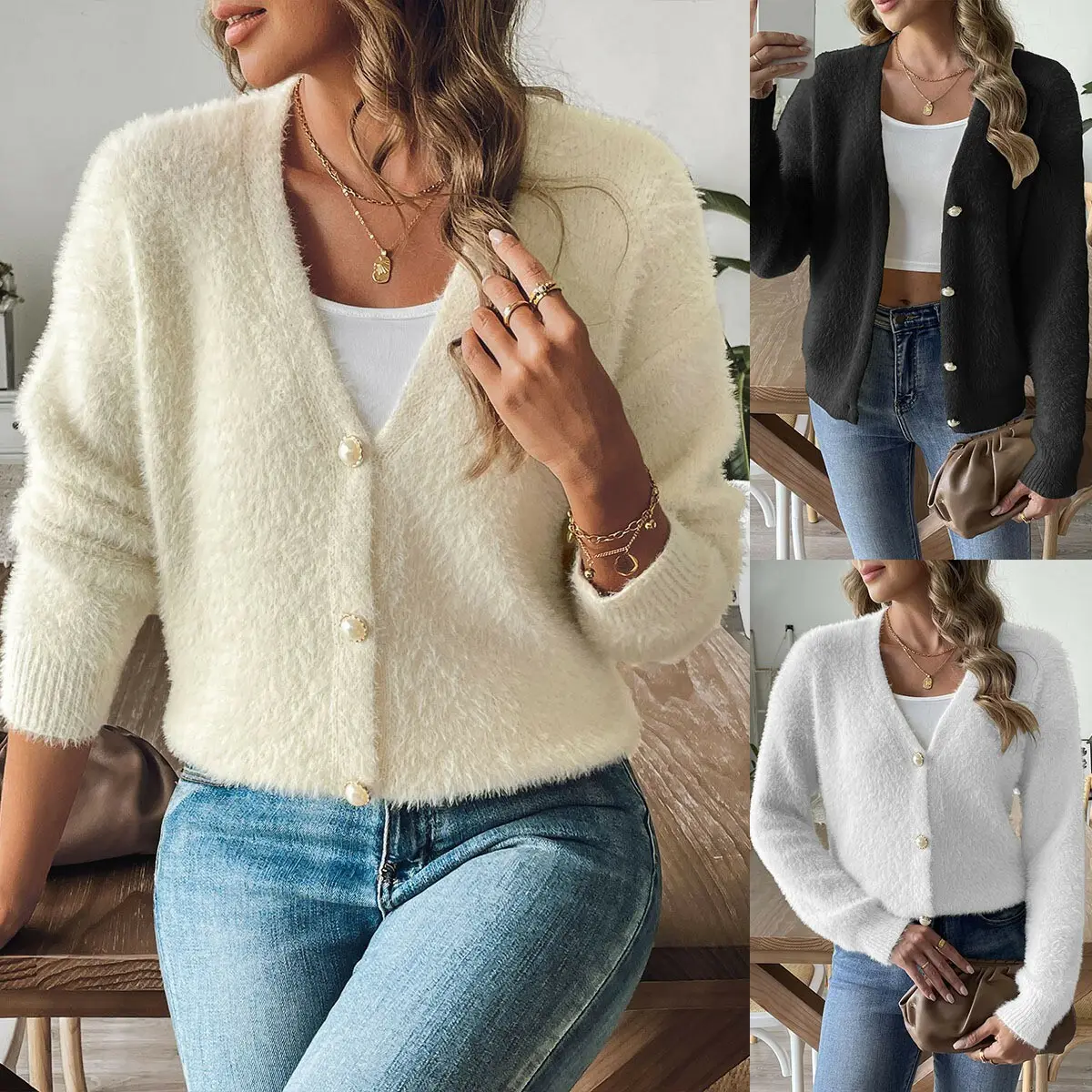 Ladies Black Cardigan Sweater New Arrival for Home 5