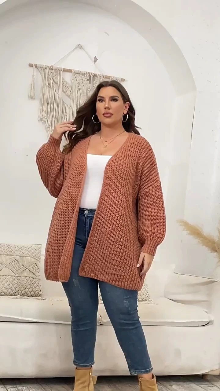 Venta al por mayor de cárdigan de punto grueso de talla grande, suéter bohemio chic de gran tamaño, abrigo de invierno personalizado OEM para el mercado de Europa y EE. UU. 1