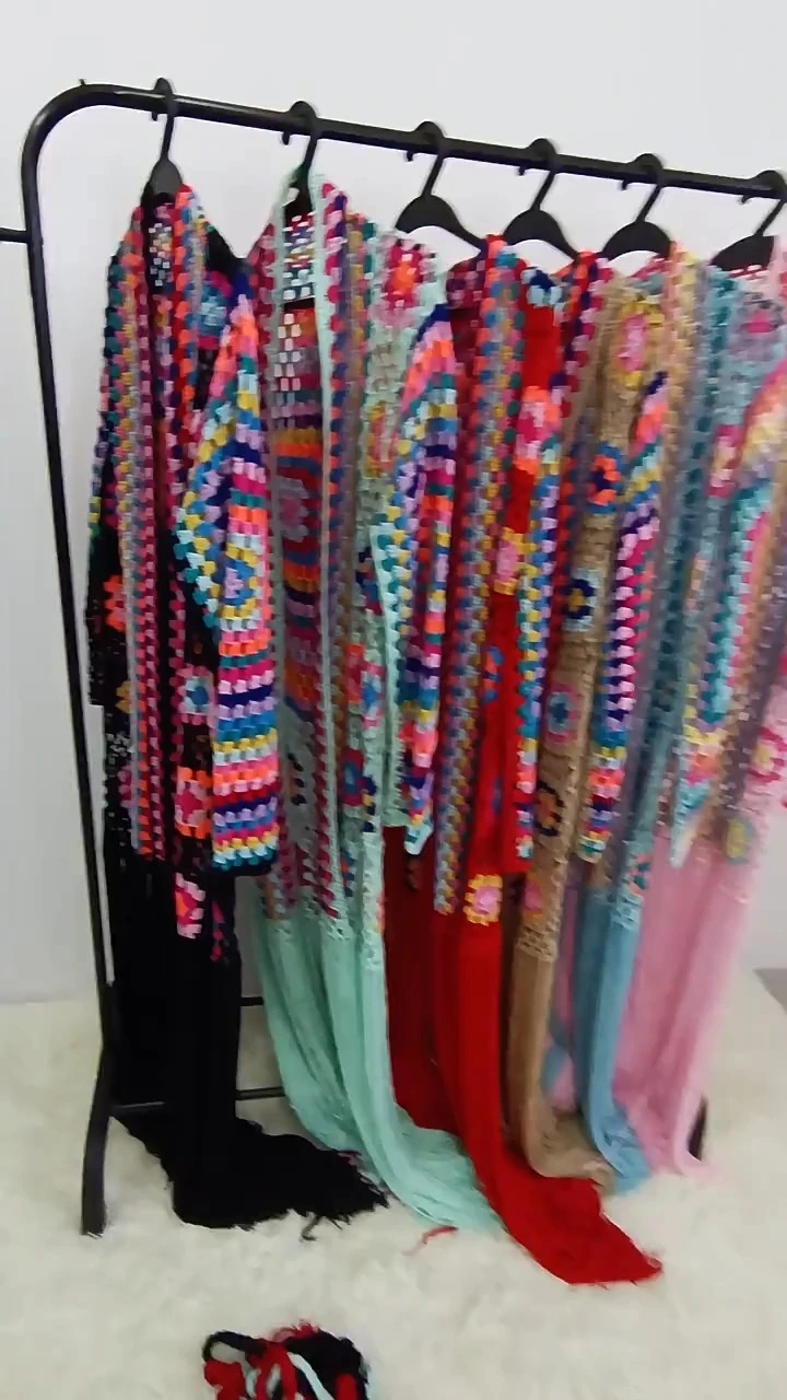 Cárdigan de crochet para mujer, suéter asimétrico bohemio con flecos y abertura frontal, tejido suelto hecho a mano, personalizado, OEM/ODM, venta al por mayor directa de fábrica 1