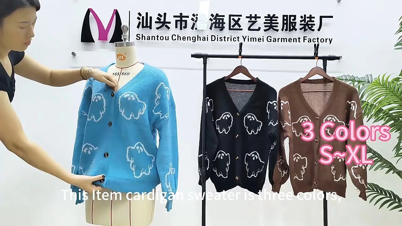 Wholesale Halloween Sweater for Women 2025 Factory Direct Customizable Cartoon Jacquard Knit Cardigan 1