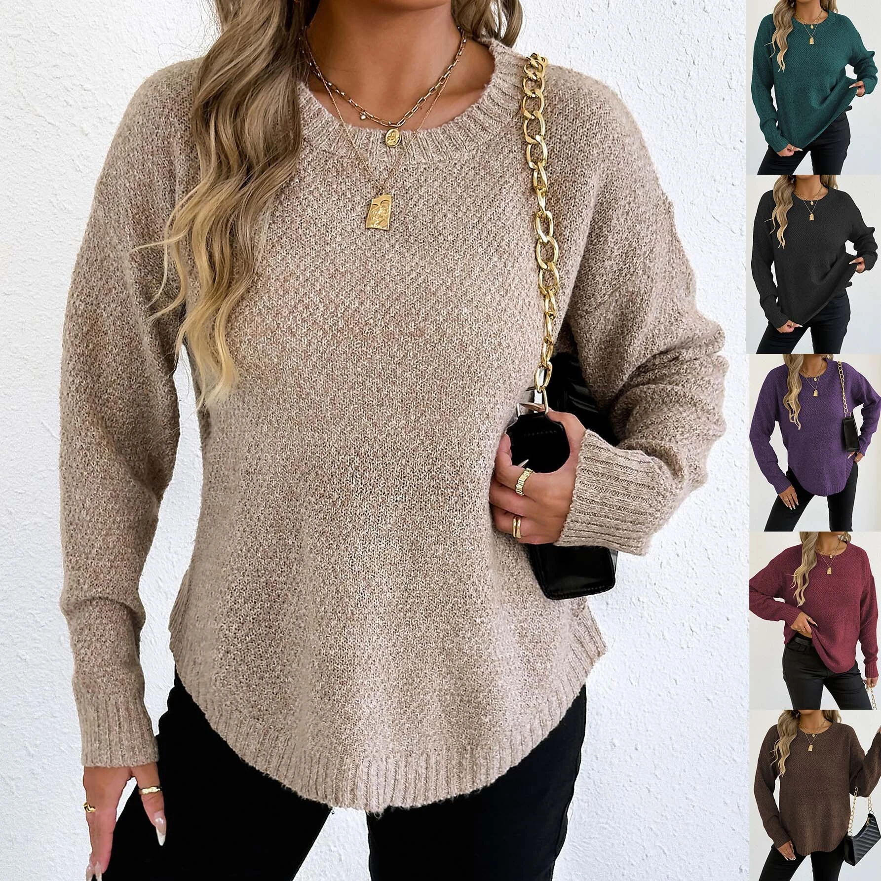 Suéter de punto de vellón marido para mujeres - cuello redondo, estilo occidental, capas informales para otoño/invierno | Fábrica mayorista directa, personalizable 1