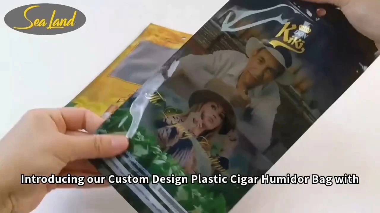 Factory Customized Printed Cigar Wrap Bag 3 Side Seal Pouch Cigarette Moisturizing Window Zipper Bag Tobacco Packing Plastic Bag 1