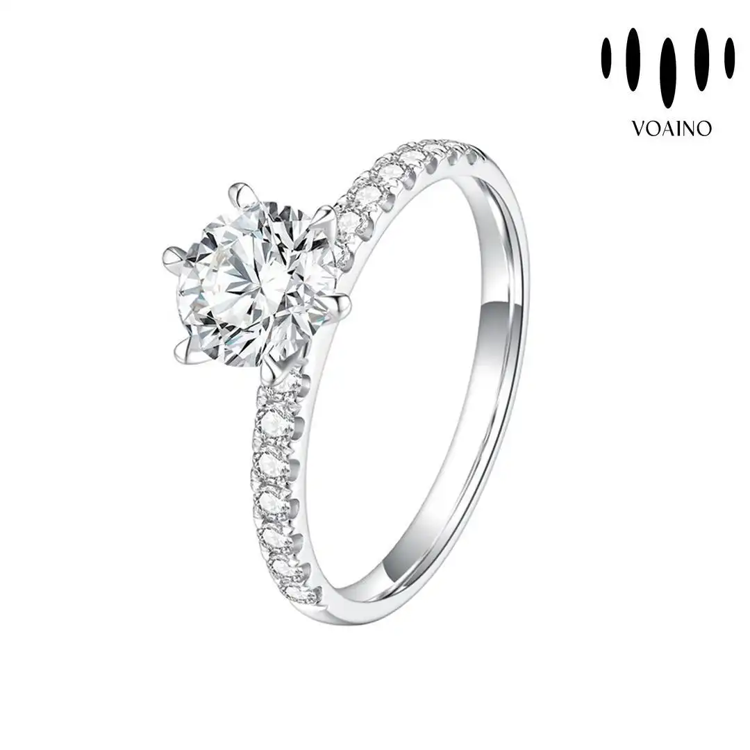 Solitaire Round Diamond Ring with Pave Band 0.5-5.0ct 18k/14k/9k/Pt950/S928 1