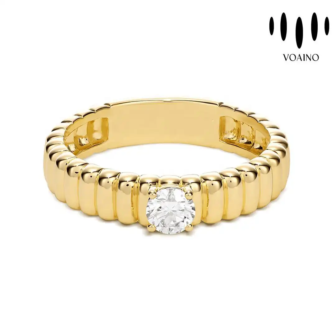 Solitaire Diamond Ring with Ribbed Band 0.5-5.0ct 18k/14k/9k/Pt950/S925 1