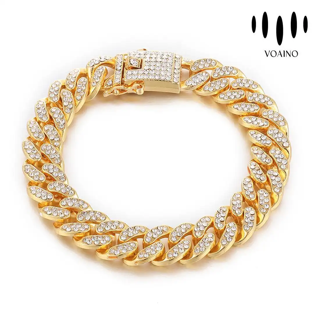 Full Rhinestone Cuban Chain Bracelet 2.0-20.0ct 18k/14k/9k/Pt950/S925 1