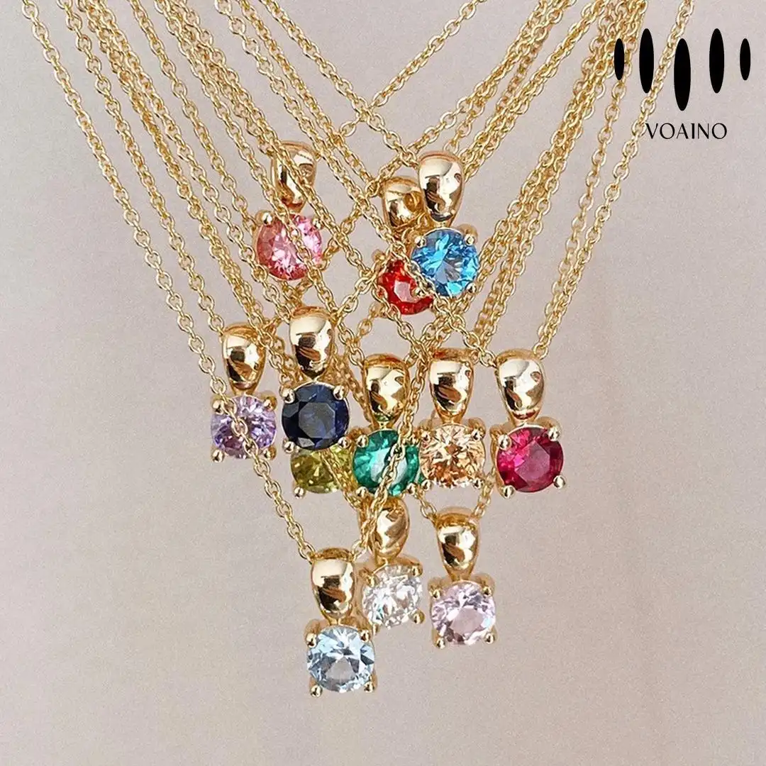 Colorful Brilliant Cut Birthstone Necklace 925 Sterling Silver 18k/14k/9k/Pt950/S925 1