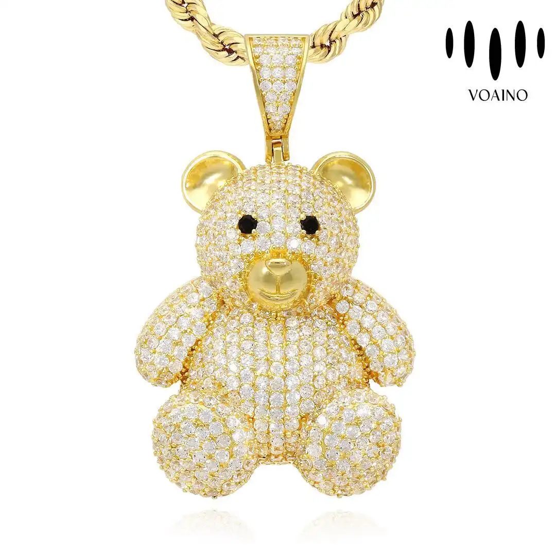 Teddy Bear Lab-Grown Diamond Pendant Necklace 0.5-5.0ct 18k/14k/9k/Pt950/S929 1