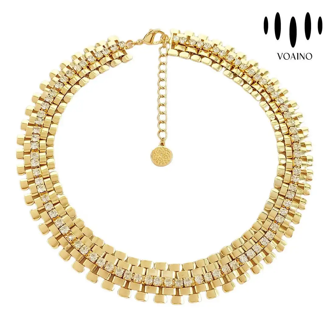 Gold Plated Crystal Choker Necklace with Diamond Accents 0.5-5.0ct 18k/14k/9k/Pt950/S925 1