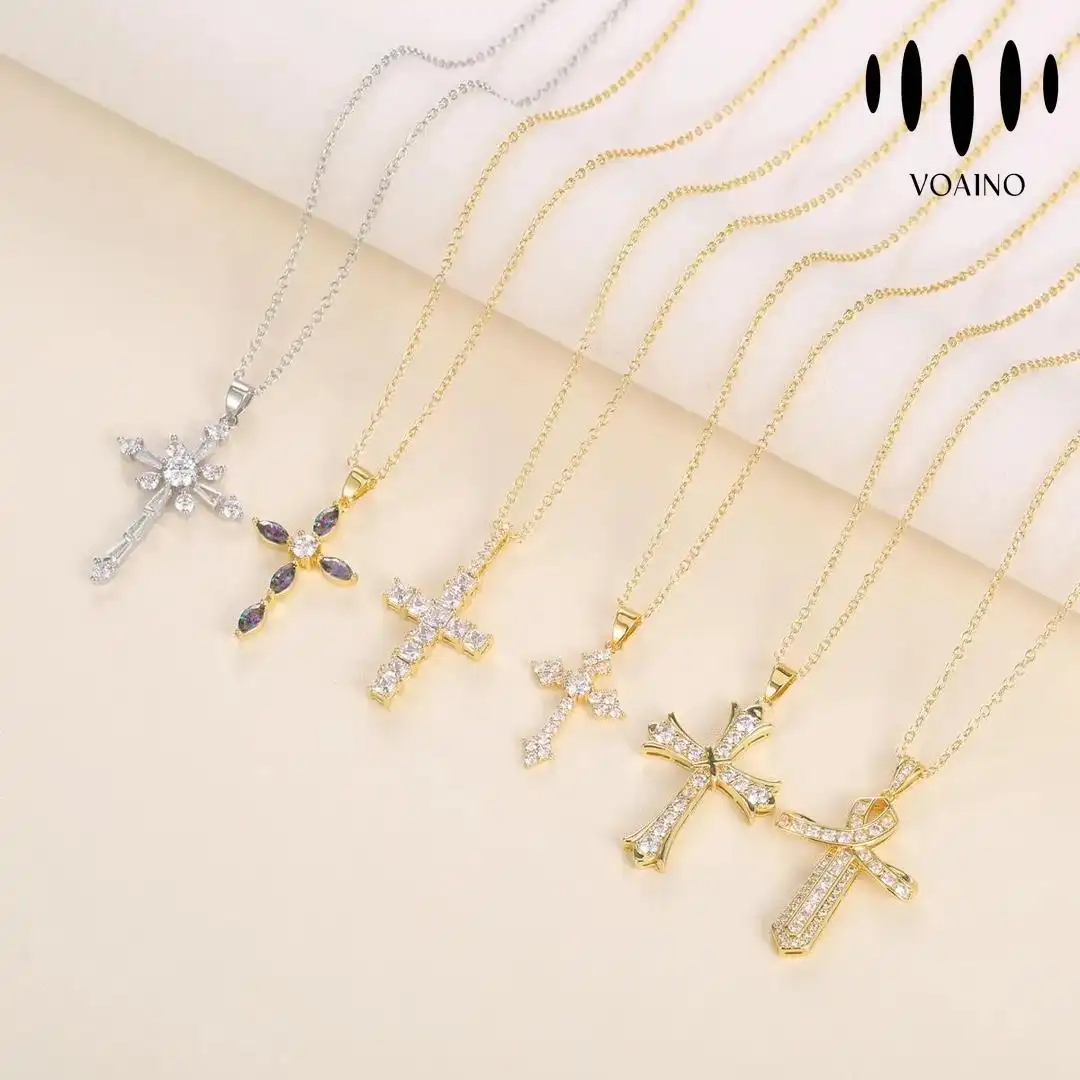 Cross Pendant Necklace with Zirconia Stones 0.5-5.0ct 18k/14k/9k/Pt950/S925 1