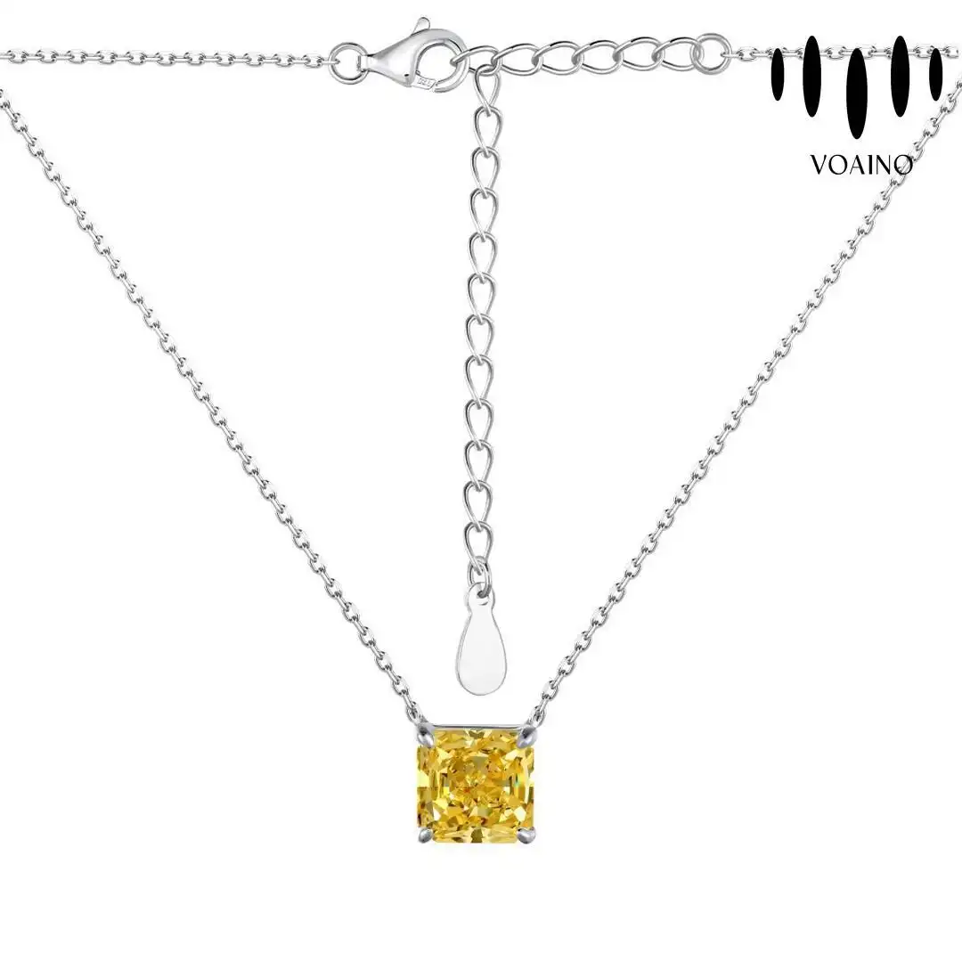 Square Cut Yellow Diamond Pendant Necklace 0.5-5.0ct 18k/14k/9k/Pt950/S925 1