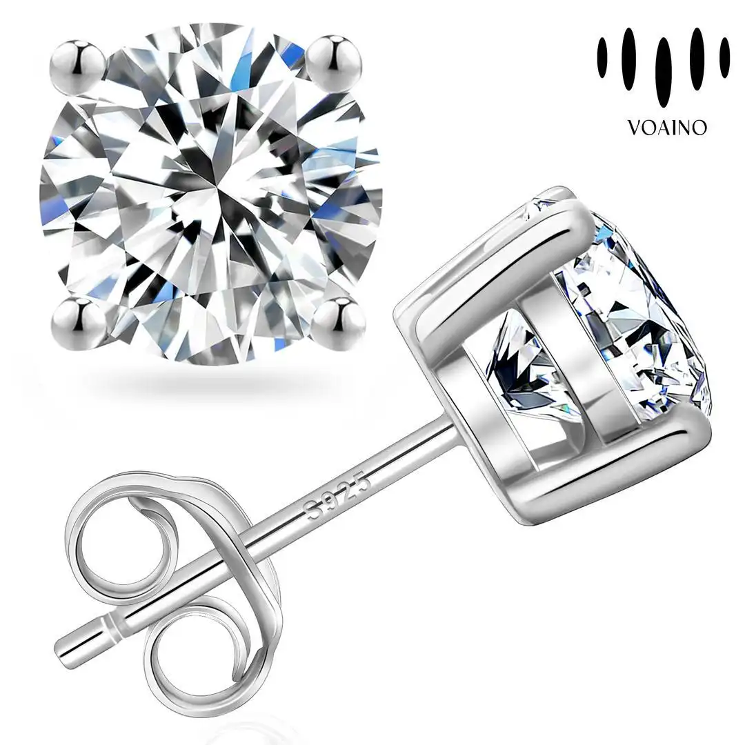 Round Moissanite Stud Earrings VVS 14K Gold Plated Silver 0.5-5.0ct 18k/14k/9k/Pt950/S925 1