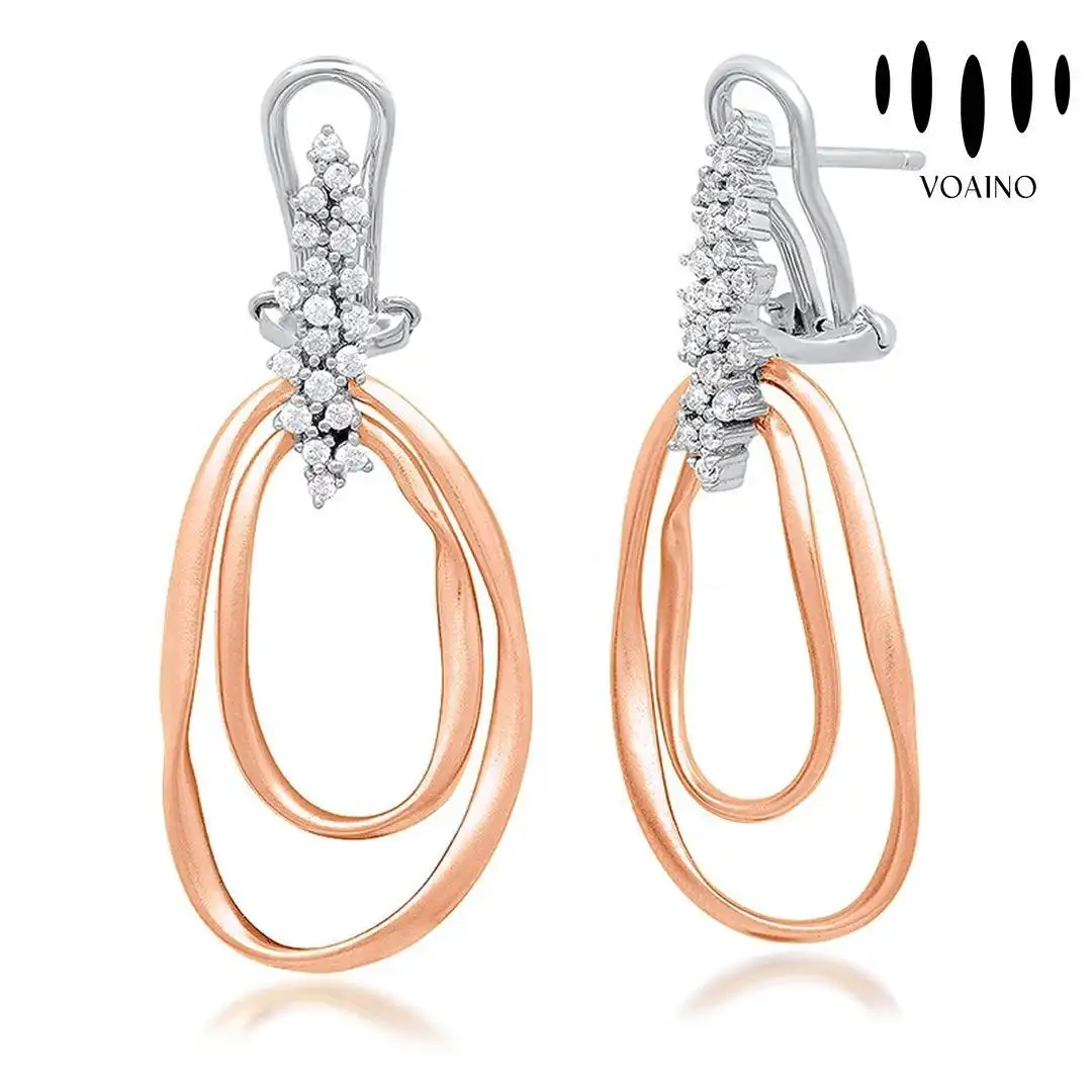 Diamond and CZ Drop Earrings with Rose Gold Plated Hoops 0.5-5.0ct 18k/14k/9k/Pt950/S925 1