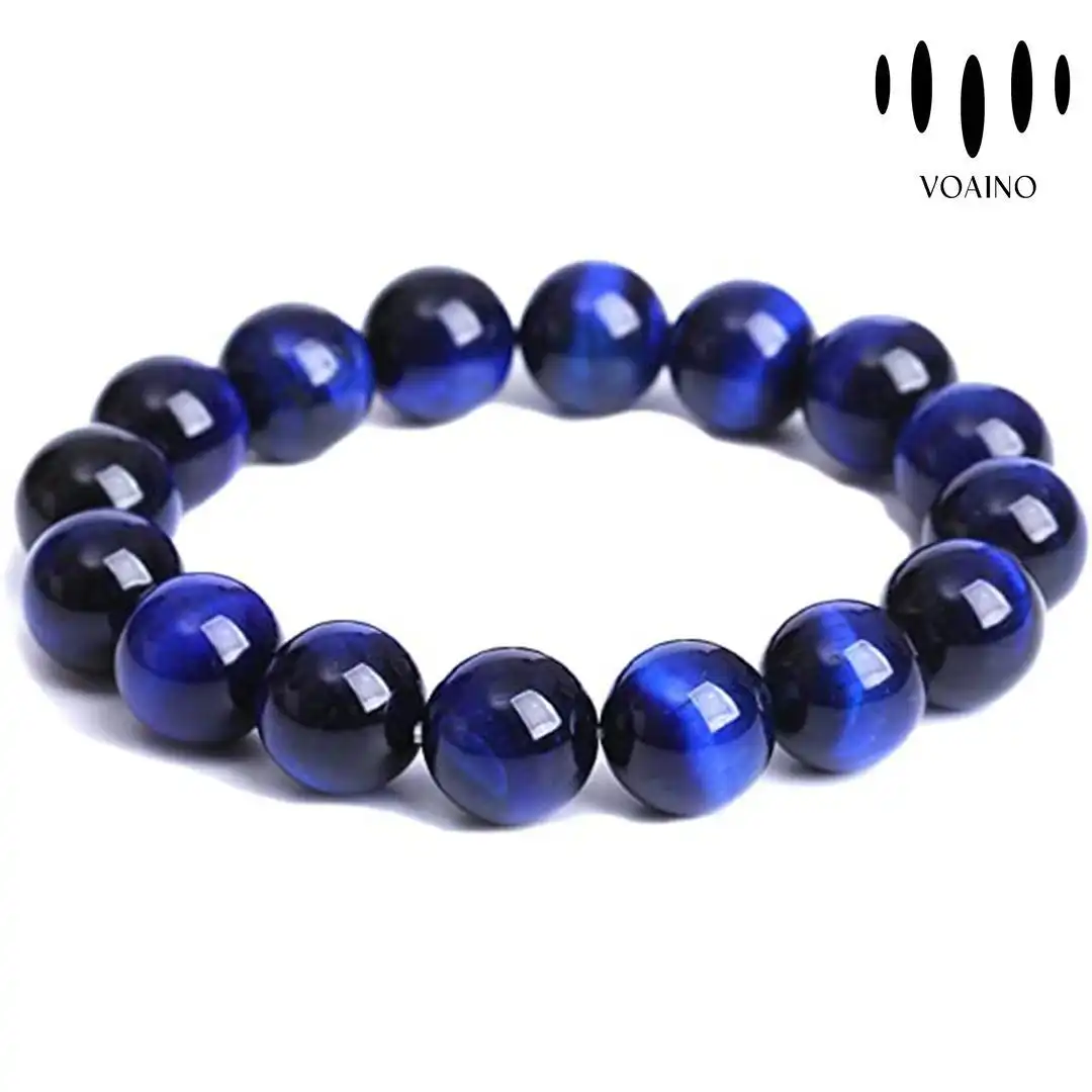 Blue Tiger Eye Beaded Bracelet for Men 18k/14k/9k/Pt950/S926 1