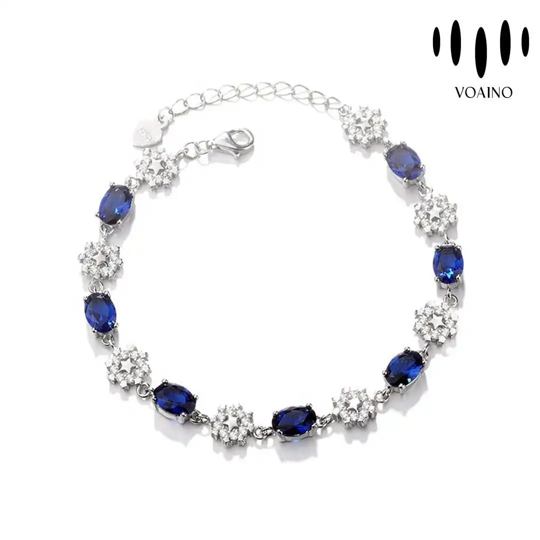 Oval Sapphire Flower Charm Bracelet for Girls Gift 18k/14k/9k/Pt950/S925 1