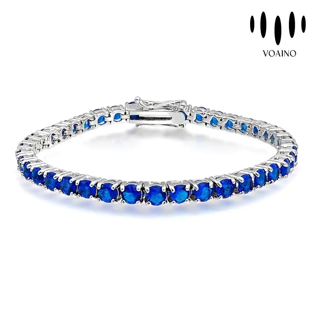 Blue Sapphire Round Cut Tennis Bracelet 925 Silver 18k/14k/9k/Pt950/S925 1