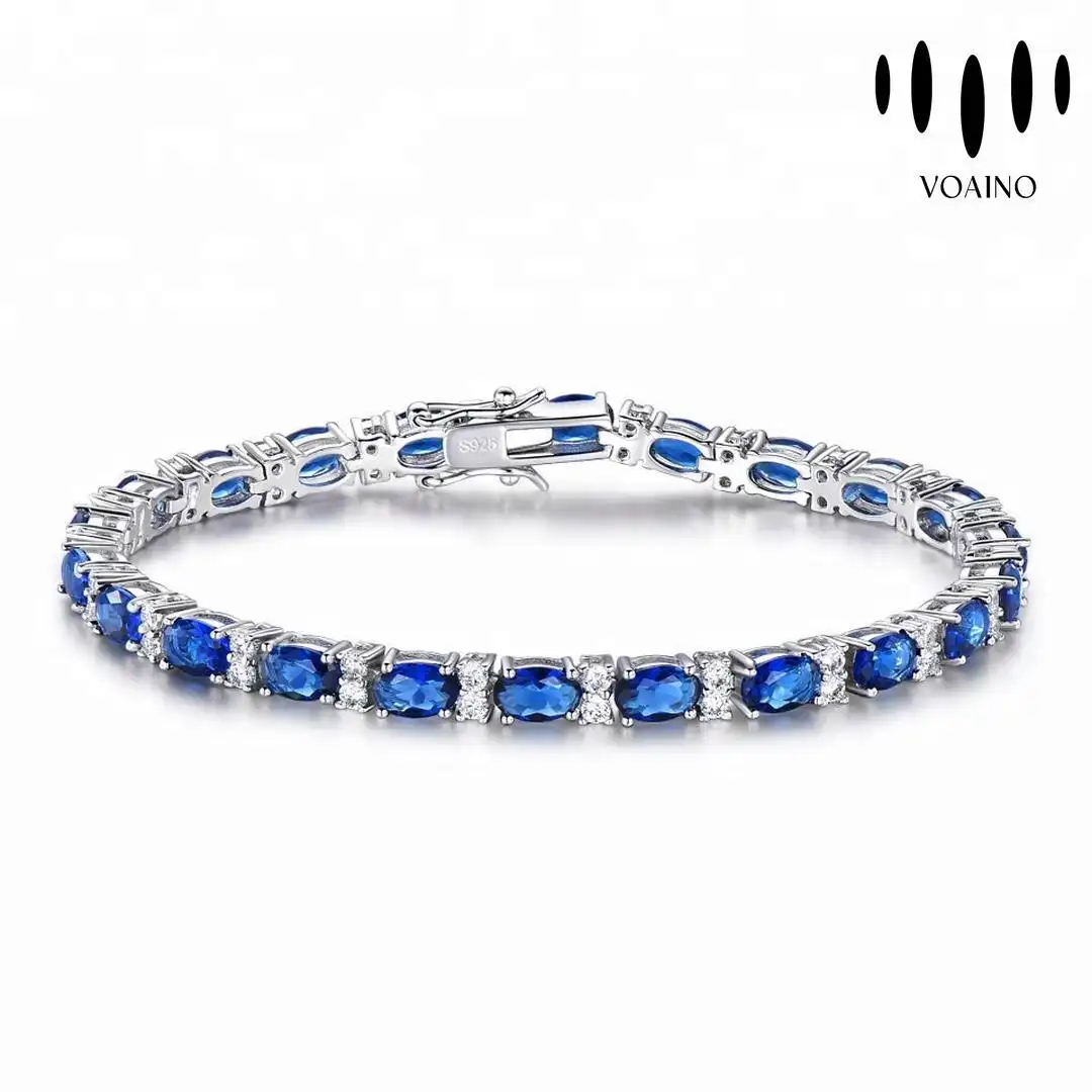 Oval Royal Blue Sapphire Bracelet 925 Sterling Silver Jewelry 18k/14k/9k/Pt950/S925 1