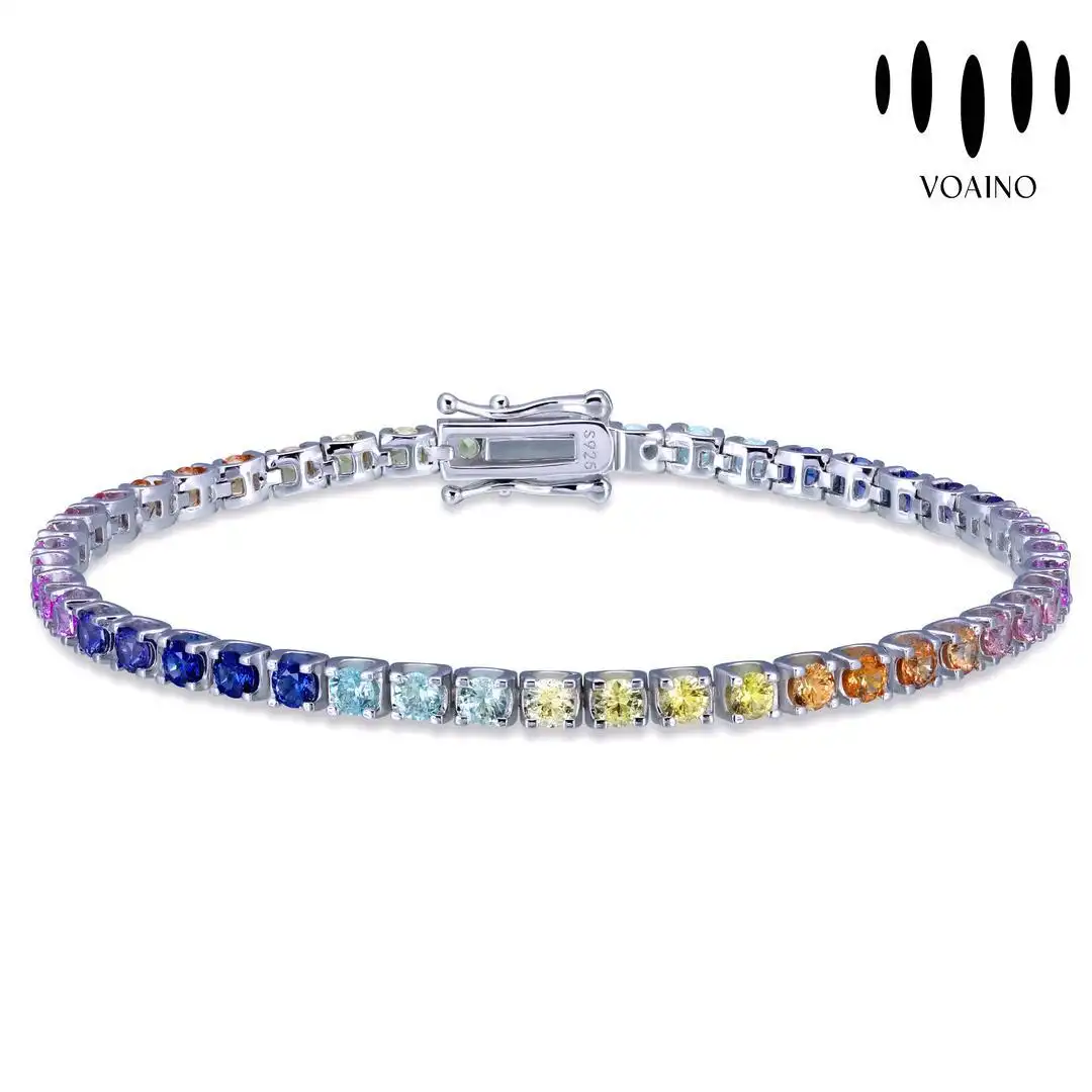 Rainbow Sapphire Tennis Bracelet Square Cut Gemstone Jewelry 18k/14k/9k/Pt950/S925 1