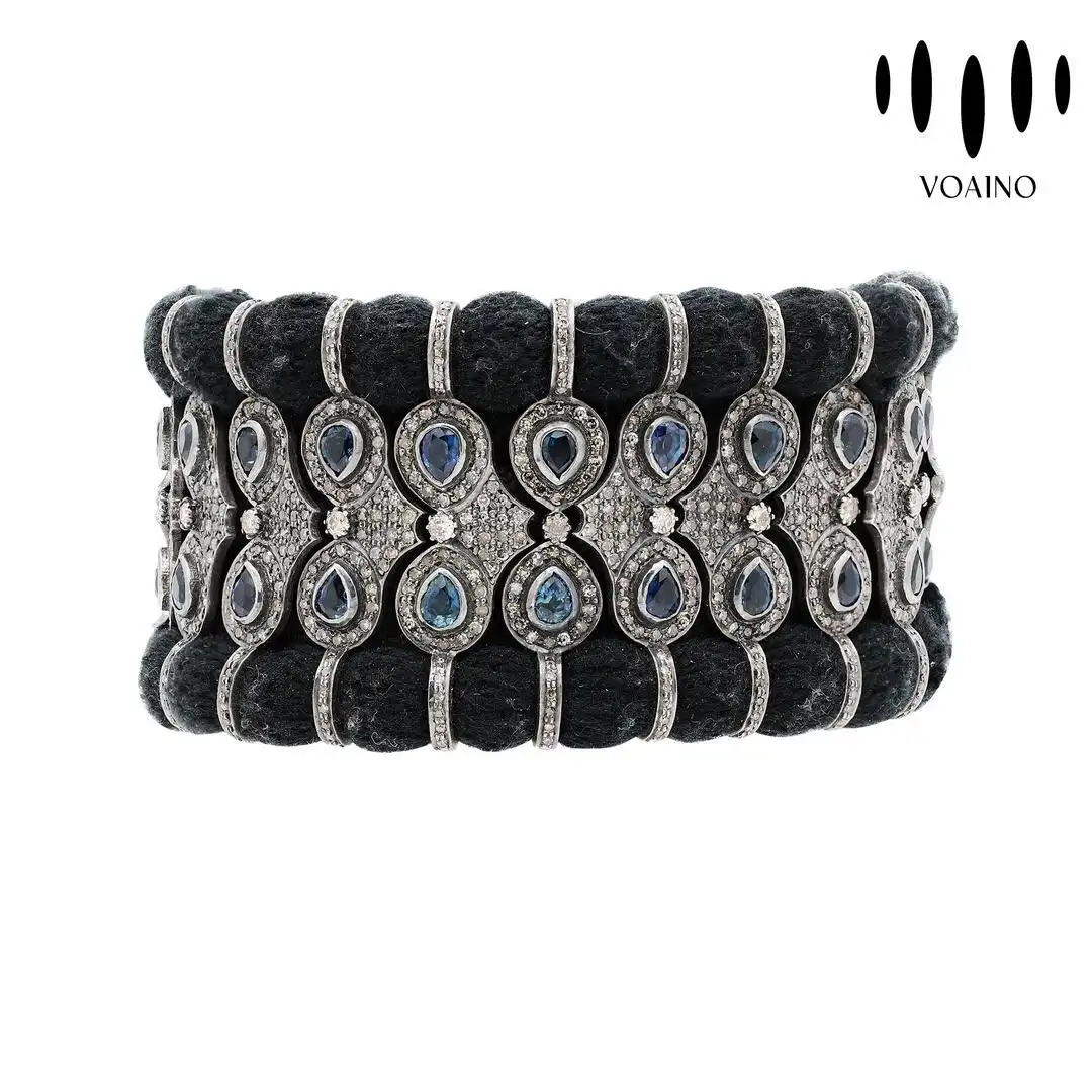 Pear Shape Champagne Diamond and Blue Sapphire Thread Bracelet 2.0-20.0ct 18k/14k/9k/Pt950/S925 1