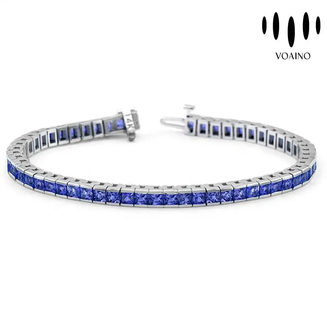 Blue Sapphire Tennis Bracelet 3mm Square Cut Sterling Silver 18k/14k/9k/Pt950/S925 1