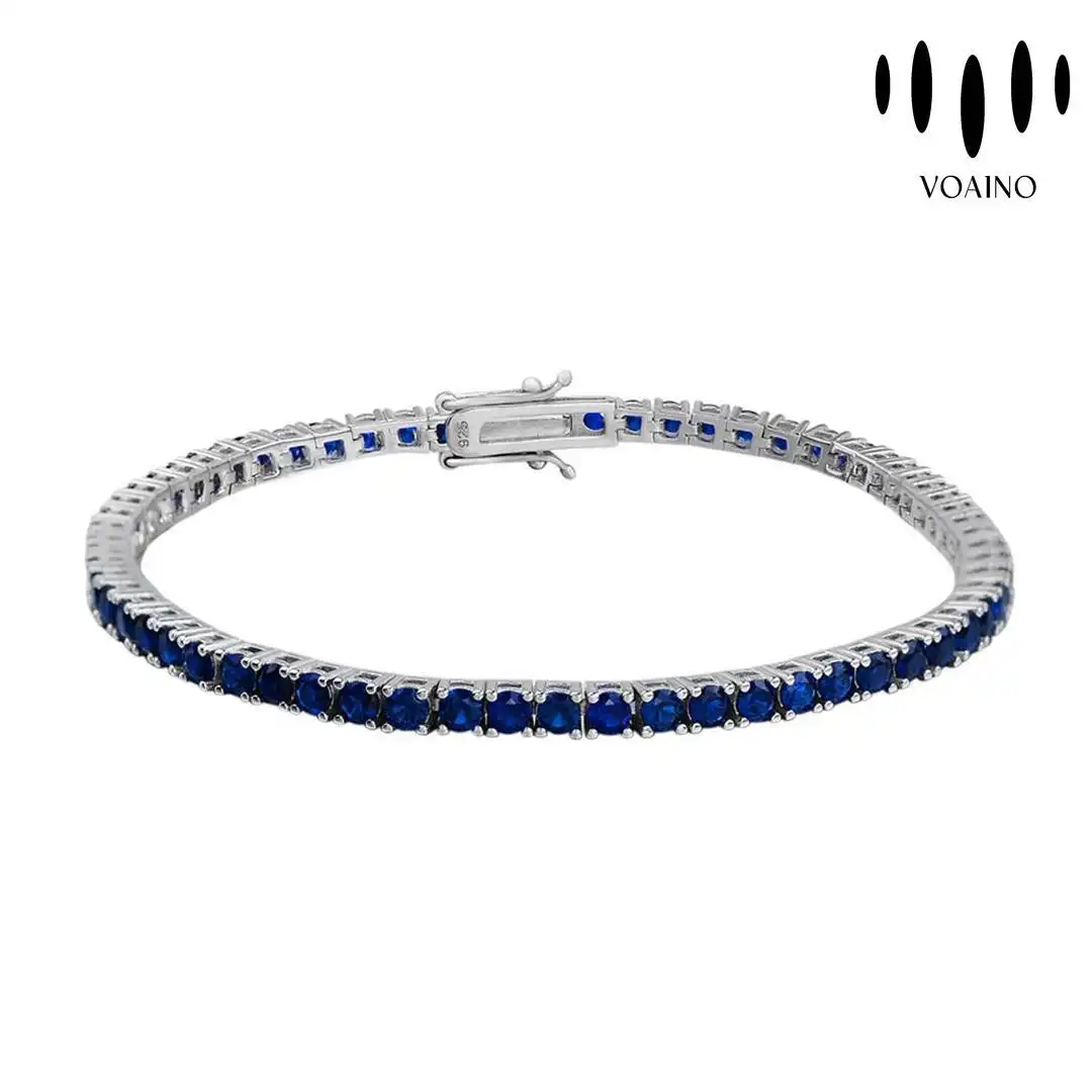 2mm Sapphire Tennis Bracelet Round Cut Sterling Silver Jewelry 18k/14k/9k/Pt950/S925 1
